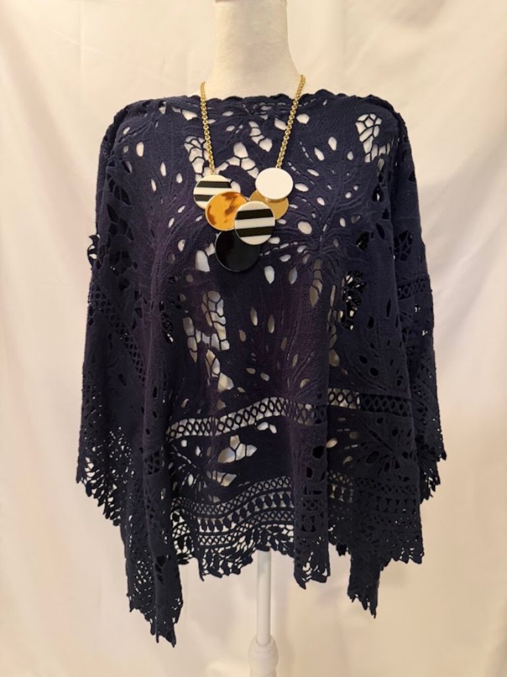 NWOT CHICO's  Crochet Lace Poncho Navy Blue (Cotton) - L/XL (was $109)